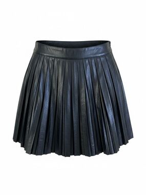Pleated Black Faux Leather Mini Skirt